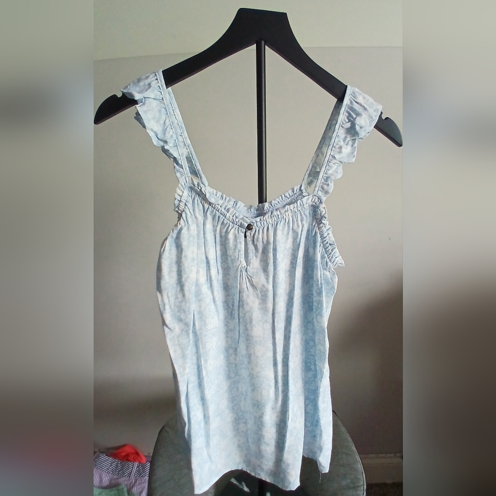 Blue Floral Ruffled Women's Top